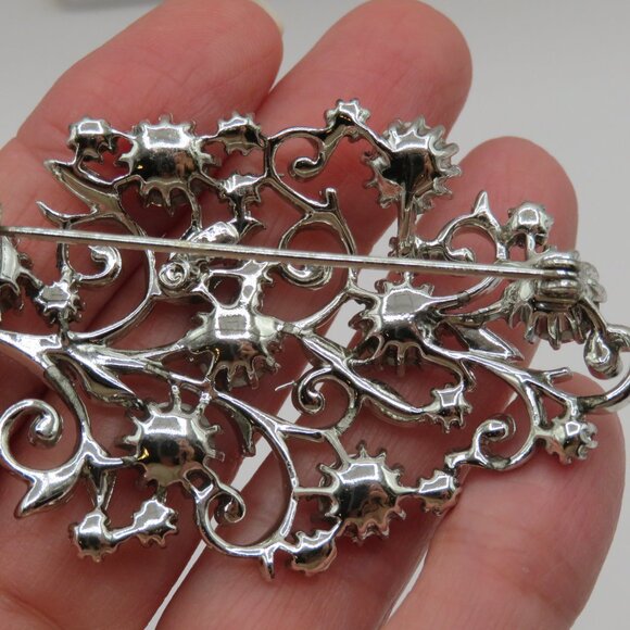 Coro Pegasus Vintage AB Rhinestones Silver Tone Floral Brooch - Picture 5 of 8